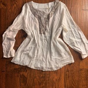 Elegant White Blouse with Silver Accents